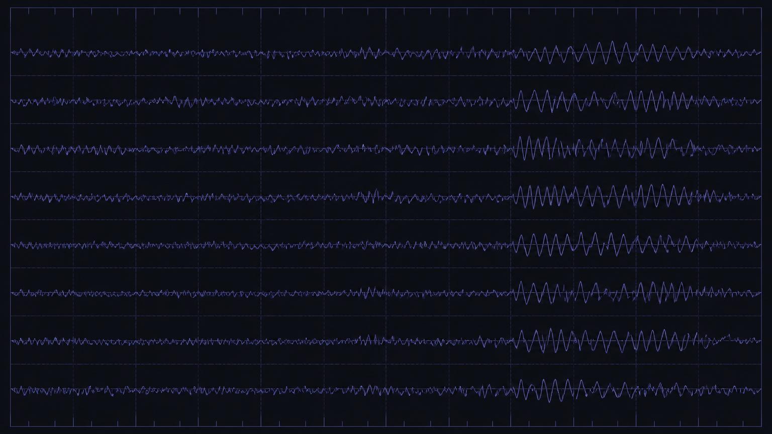 Neural waveform visualization on a dark grid
