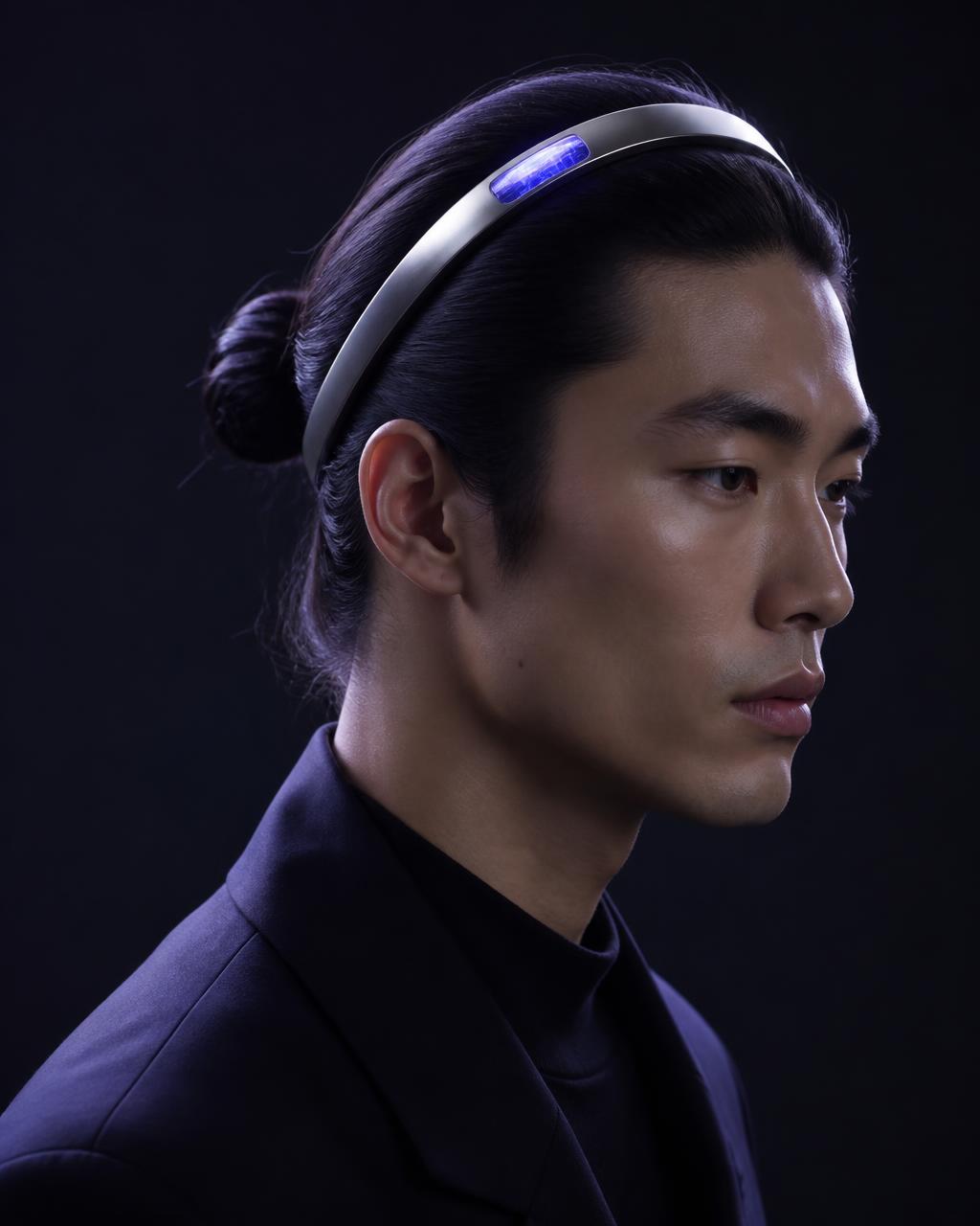 Side profile of a man wearing the Mantis neural headband